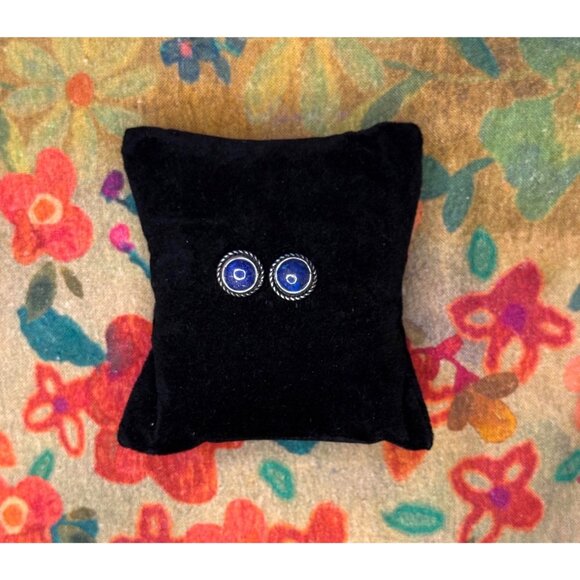 Lapis Lazuli Hand Made Sterling Silver Earrings - Picture 2 of 2